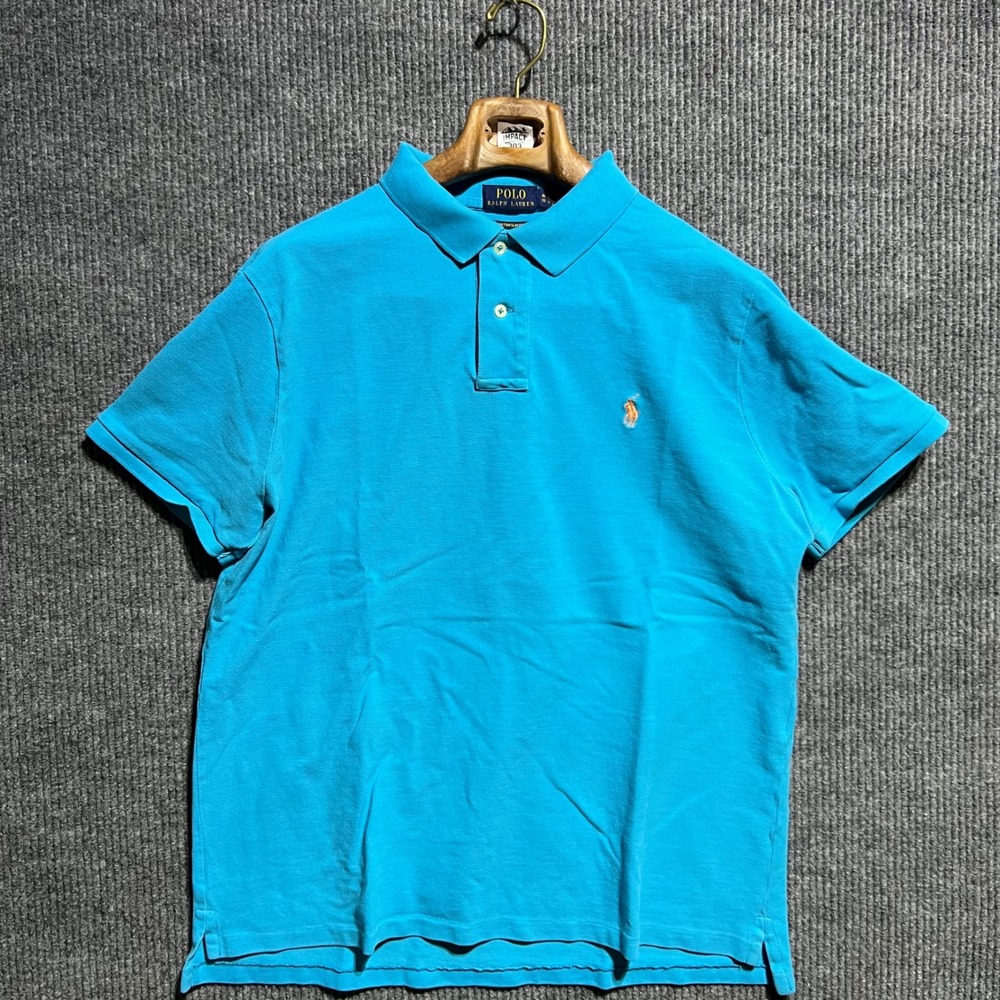 Polo Ralph Lauren Polo Shirt Mens XL Blue Short Sleeve Custom Slim Fit Pony Logo
